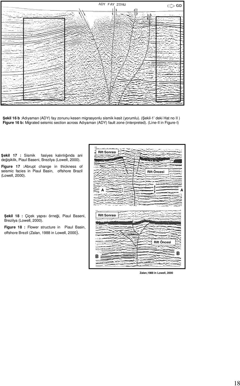 (Line-II in Figure-I) Şekil 17 : Sismik fasiyes kalınlığında ani değişiklik, Piaul Baseni, Brezilya (Lowell, 2000).