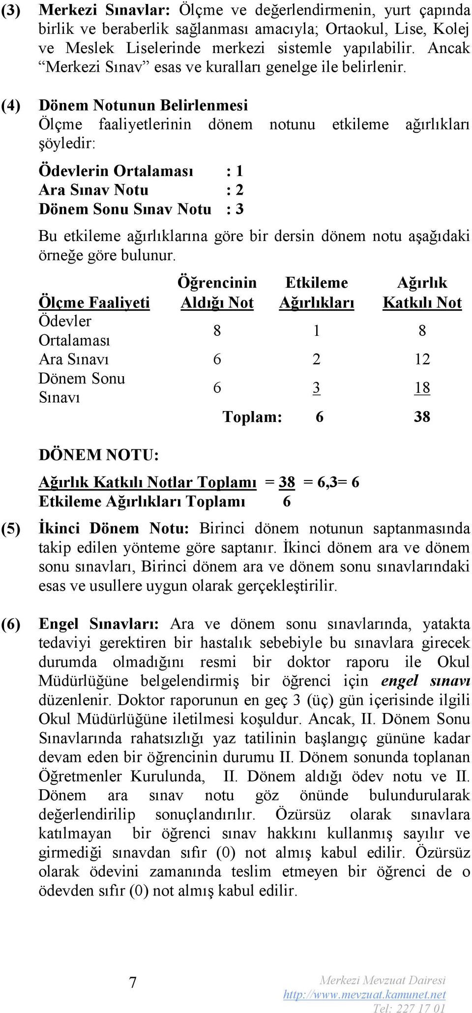 (4) Dönem Notunun Belirlenmesi Ölçme faaliyetlerinin dönem notunu etkileme ağırlıkları şöyledir: Ödevlerin Ortalaması : 1 Ara Sınav Notu : 2 Dönem Sonu Sınav Notu : 3 Bu etkileme ağırlıklarına göre