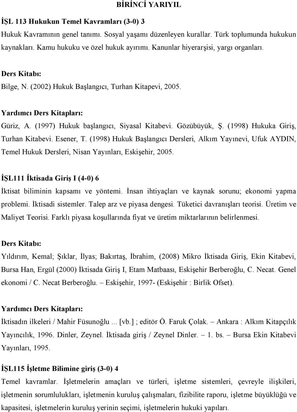 (1998) Hukuka Giriş, Turhan Kitabevi. Esener, T. (1998) Hukuk Başlangıcı Dersleri, Alkım Yayınevi, Ufuk AYDIN, Temel Hukuk Dersleri, Nisan Yayınları, Eskişehir, 2005.