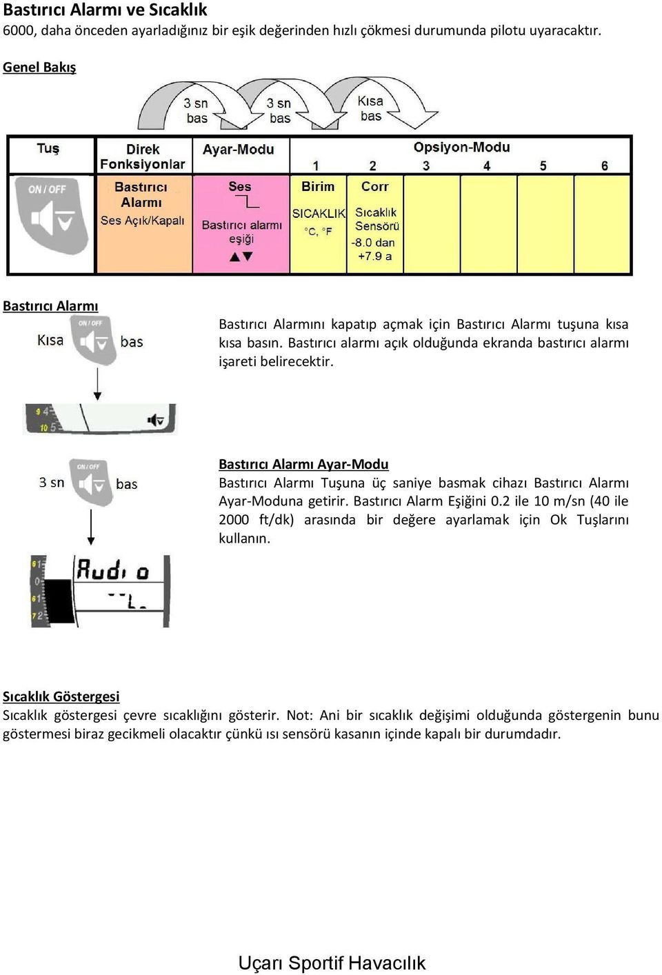 Bastırıcı Alarmı Ayar-Modu Bastırıcı Alarmı Tuşuna üç saniye basmak cihazı Bastırıcı Alarmı Ayar-Moduna getirir. Bastırıcı Alarm Eşiğini 0.