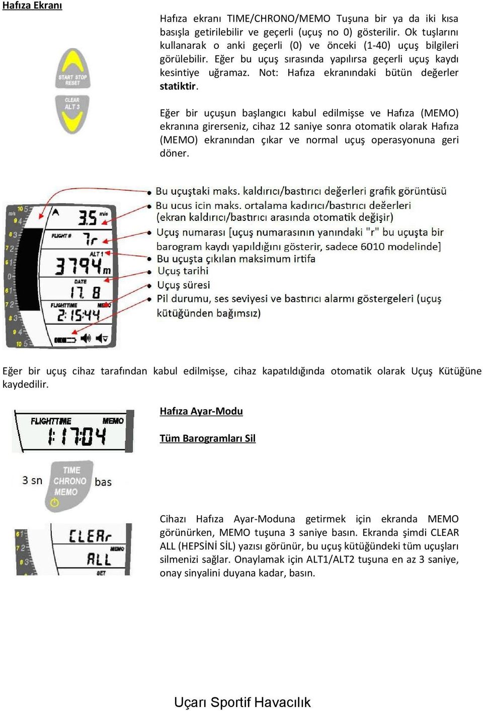 Not: Hafıza ekranındaki bütün değerler statiktir.