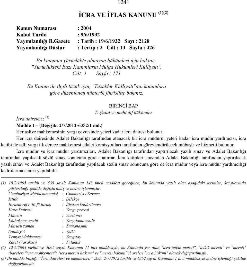 "Yürürlükteki Bazı Kanunların Mülga Hükümleri Külliyatı", Cilt: 1 Sayfa : 171 Bu Kanun ile ilgili tüzük için, "Tüzükler Külliyatı"nın kanunlara göre düzenlenen nümerik fihristine bakınız.