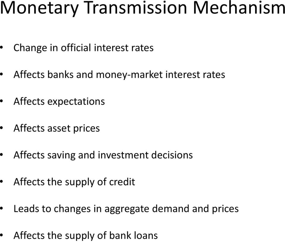 prices Affects saving and investment decisions Affects the supply of credit