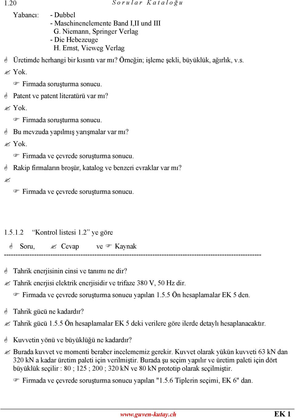 Rakip firmaların broşür, katalog ve benzeri evraklar var mı? Firmada ve çevrede soruşturma sonucu. 1.5.1.2 Kontrol listesi 1.