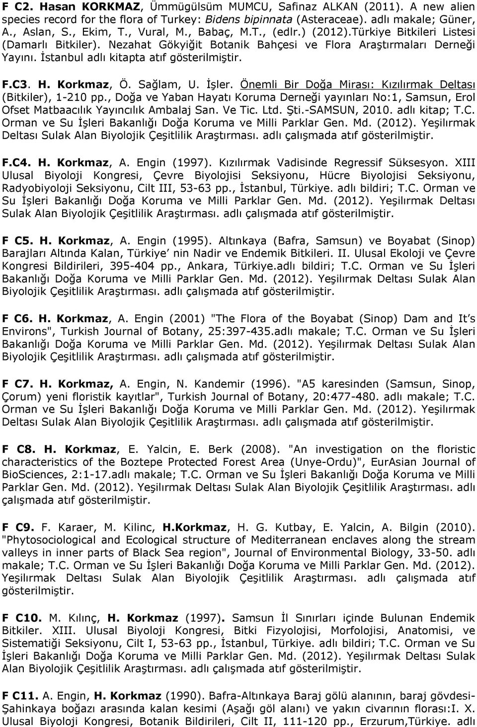 Sağlam, U. İşler. Önemli Bir Doğa Mirası: Kızılırmak Deltası (Bitkiler), 1-210 pp., Doğa ve Yaban Hayatı Koruma Derneği yayınları No:1, Samsun, Erol Ofset Matbaacılık Yayıncılık Ambalaj San. Ve Tic.