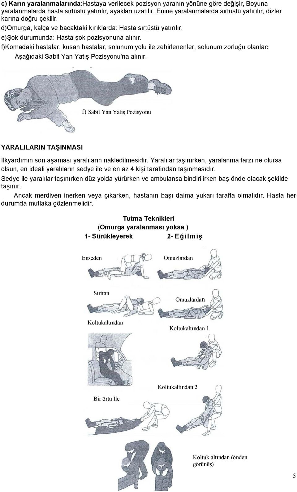 f)komadaki hastalar, kusan hastalar, solunum yolu ile zehirlenenler, solunum zorluğu olanlar: Aşağıdaki Sabit Yan Yatış Pozisyonu'na alınır.