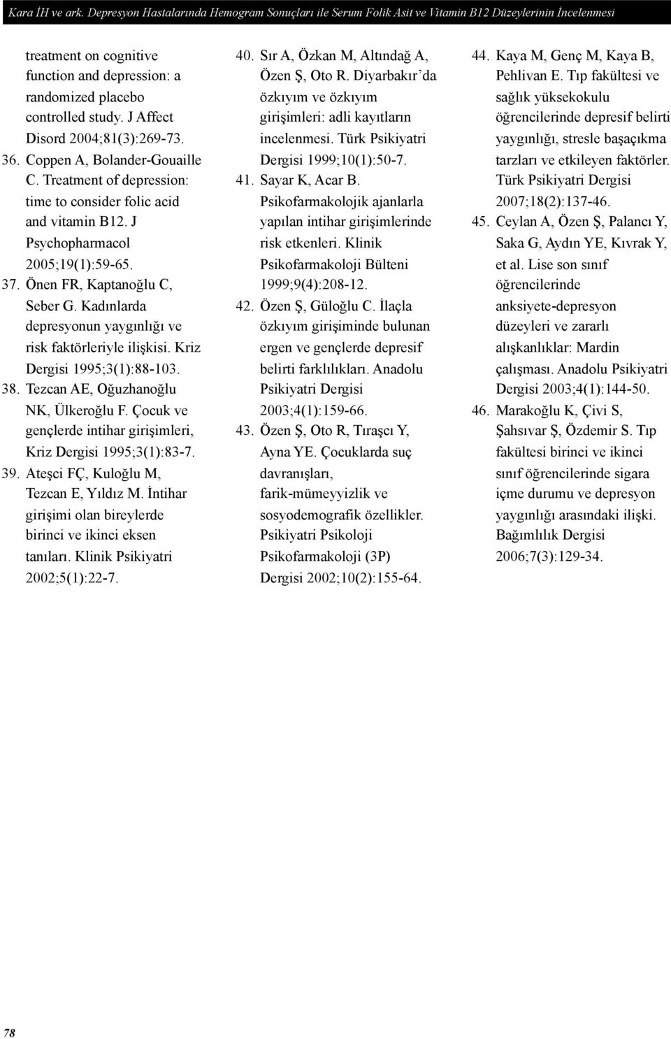 J Affect Disord 2004;81(3):269-73. 36. Coppen A, Bolander-Gouaille C. Treatment of depression: time to consider folic acid and vitamin B12. J Psychopharmacol 2005;19(1):59-65. 37.