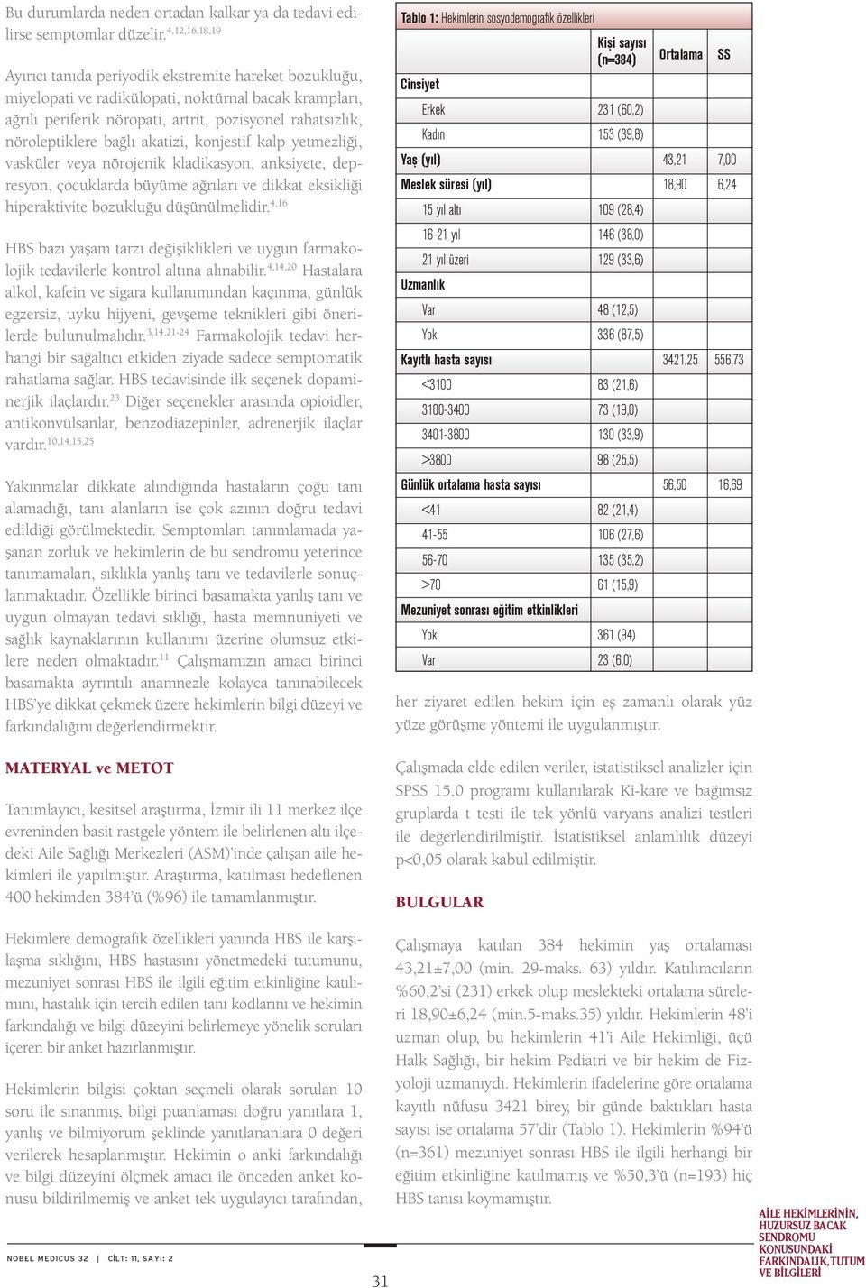 bağlı akatizi, konjestif kalp yetmezliği, vasküler veya nörojenik kladikasyon, anksiyete, depresyon, çocuklarda büyüme ağrıları ve dikkat eksikliği hiperaktivite bozukluğu düşünülmelidir.