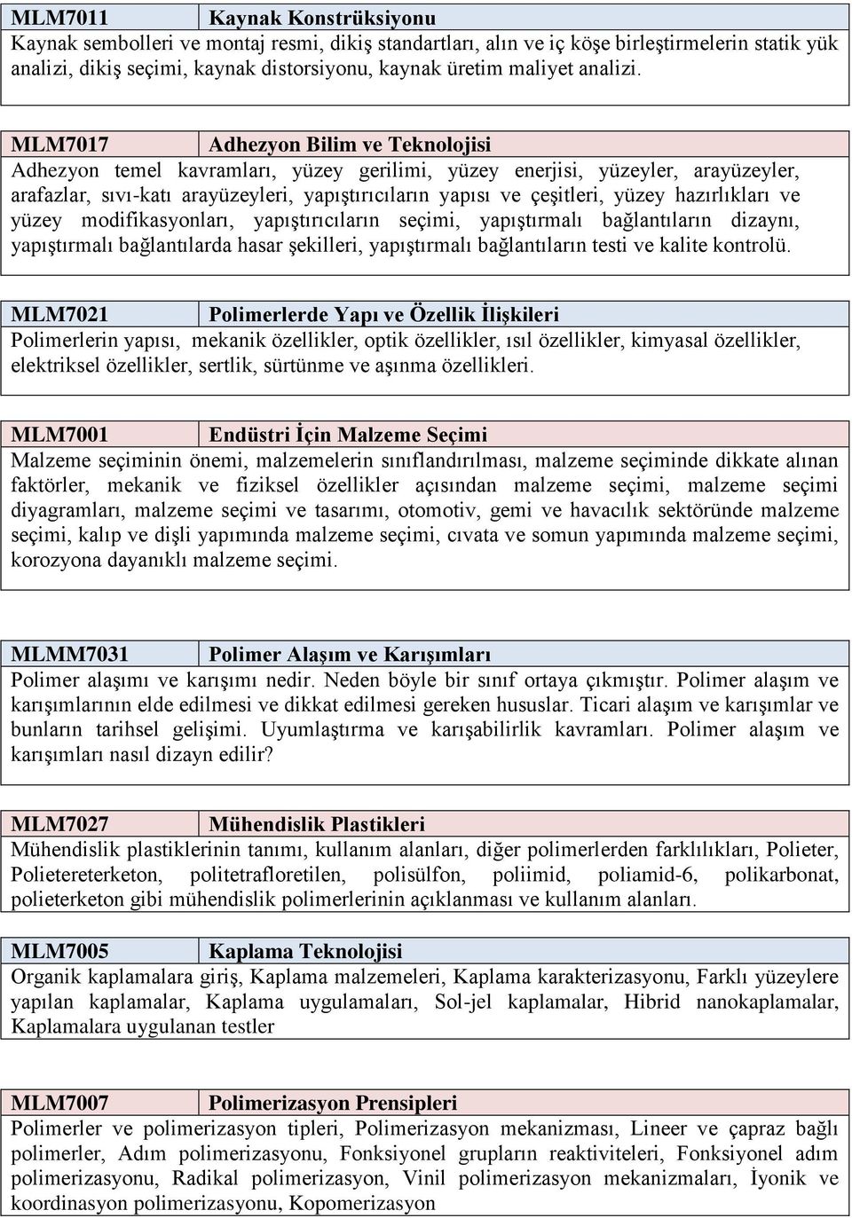 MLM7017 Adhezyon Bilim ve Teknolojisi Adhezyon temel kavramları, yüzey gerilimi, yüzey enerjisi, yüzeyler, arayüzeyler, arafazlar, sıvı-katı arayüzeyleri, yapıştırıcıların yapısı ve çeşitleri, yüzey