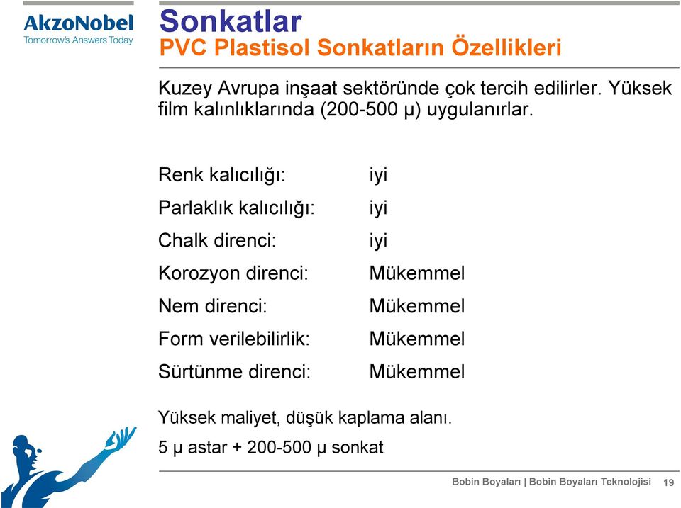 Renk kalıcılığı: Parlaklık kalıcılığı: Chalk direnci: Korozyon direnci: Nem direnci: Form verilebilirlik: