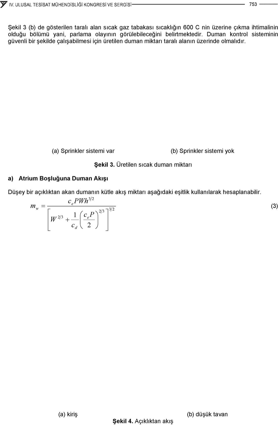 (a) Sprinkler sistemi var (b) Sprinkler sistemi yok a) Atrium Boşluğuna Duman Akışı Şekil 3.