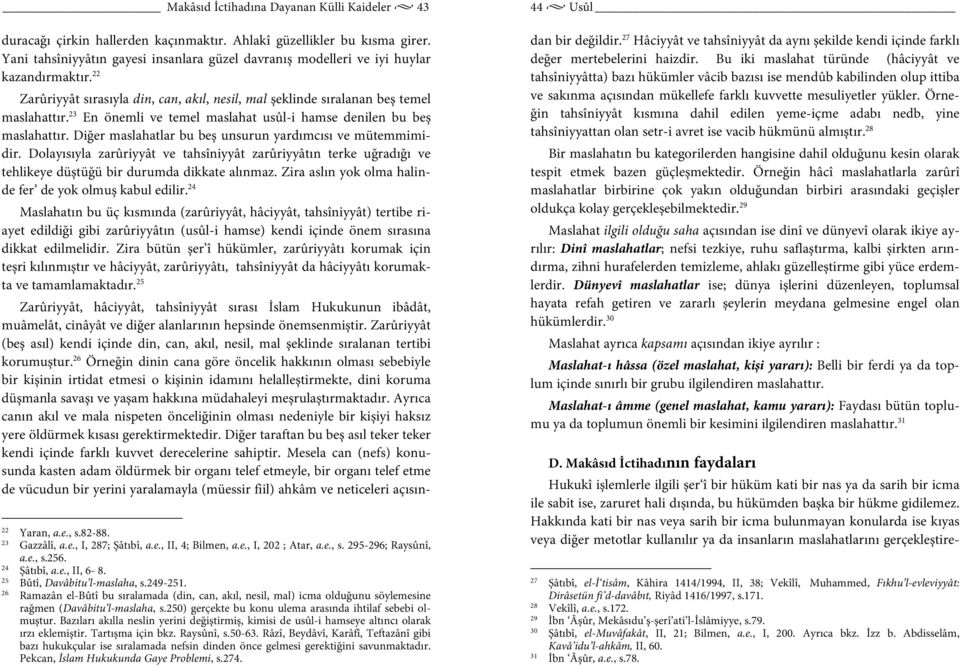 23 En önemli ve temel maslahat usûl-i hamse denilen bu beş maslahattır. Diğer maslahatlar bu beş unsurun yardımcısı ve mütemmimidir.