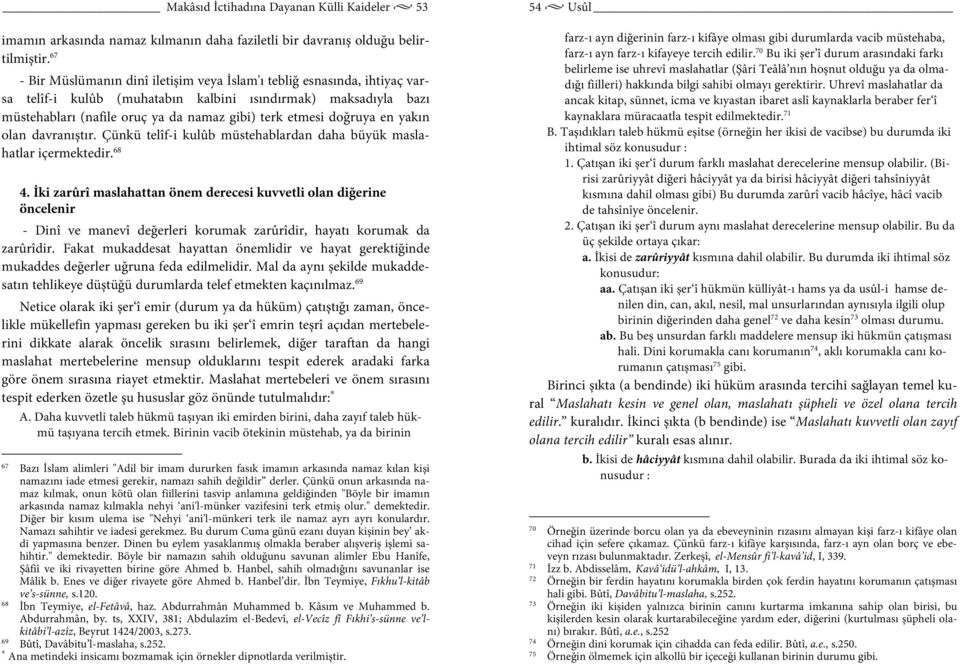 doğruya en yakın olan davranıştır. Çünkü telîf-i kulûb müstehablardan daha büyük maslahatlar içermektedir. 68 4.