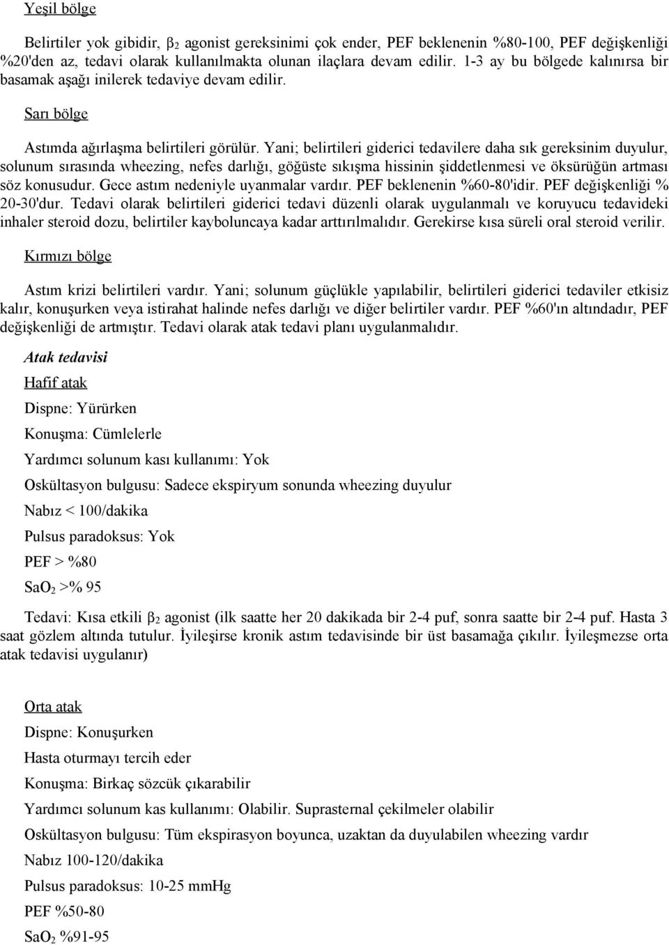 Yani; belirtileri giderici tedavilere daha sık gereksinim duyulur, solunum sırasında wheezing, nefes darlığı, göğüste sıkışma hissinin şiddetlenmesi ve öksürüğün artması söz konusudur.