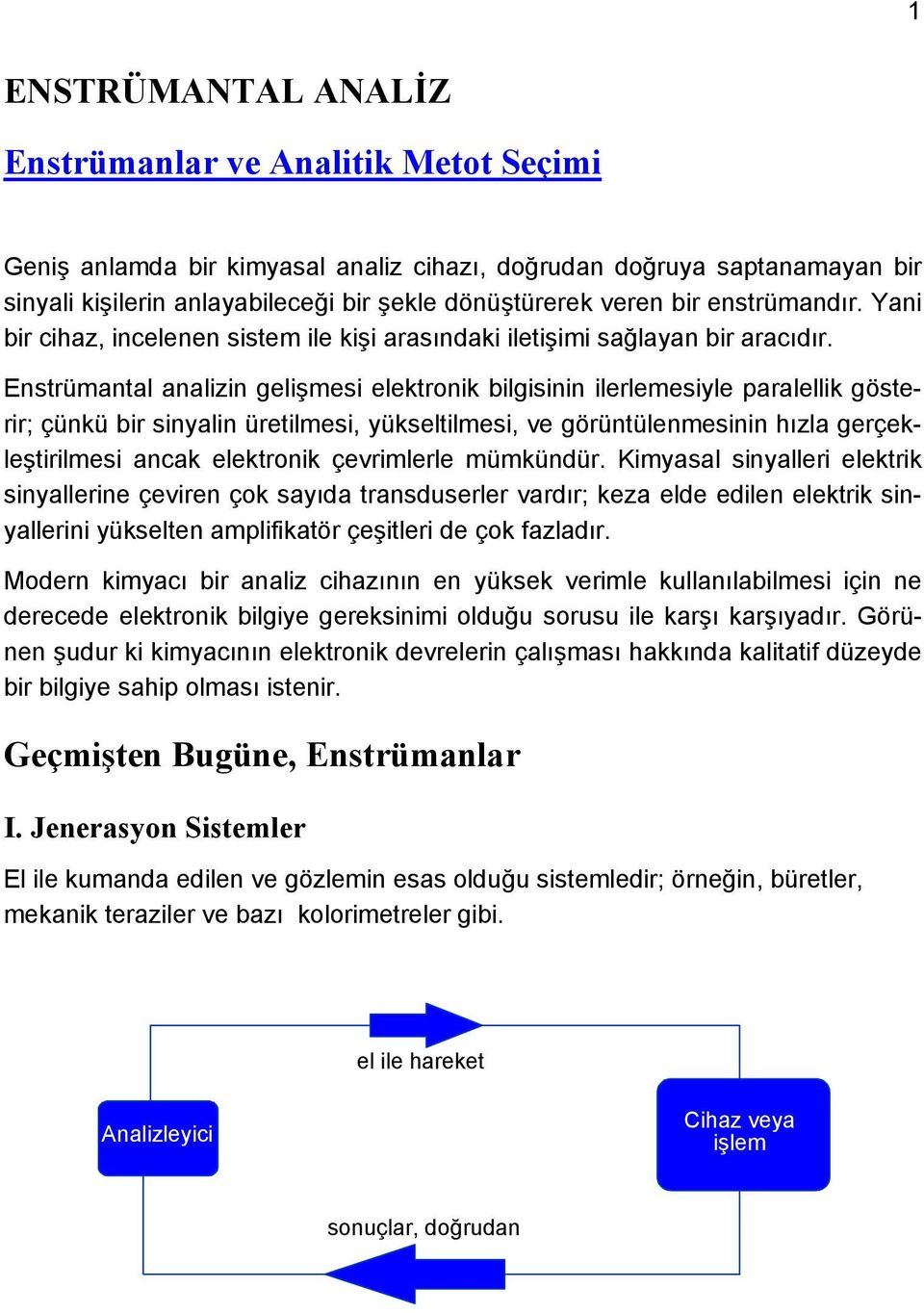 Enstrümantal analizin gelişmesi elektronik bilgisinin ilerlemesiyle paralellik gösterir; çünkü bir sinyalin üretilmesi, yükseltilmesi, ve görüntülenmesinin hızla gerçekleştirilmesi ancak elektronik