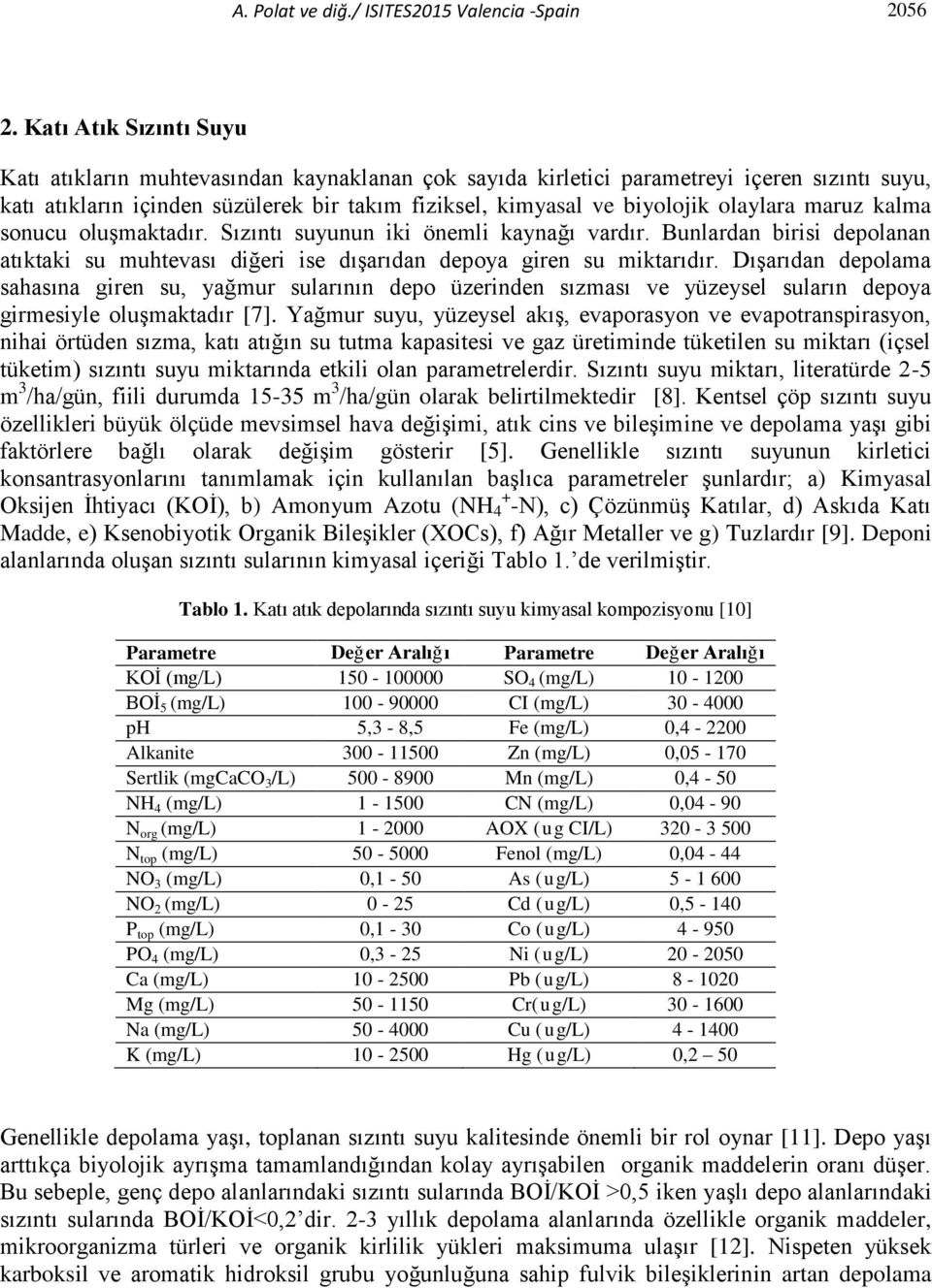 olaylara maruz kalma sonucu oluşmaktadır. Sızıntı suyunun iki önemli kaynağı vardır. Bunlardan birisi depolanan atıktaki su muhtevası diğeri ise dışarıdan depoya giren su miktarıdır.