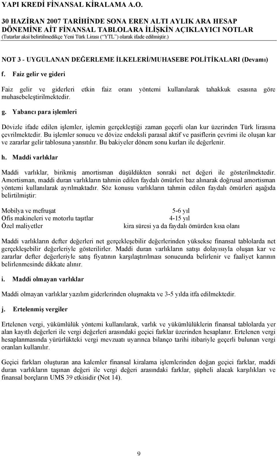 Bu işlemler sonucu ve dövize endeksli parasal aktif ve pasiflerin çevrimi ile oluşan kar ve zararlar gelir tablosuna yansıtılır. Bu bakiyeler dönem sonu kurları ile değerlenir. h.