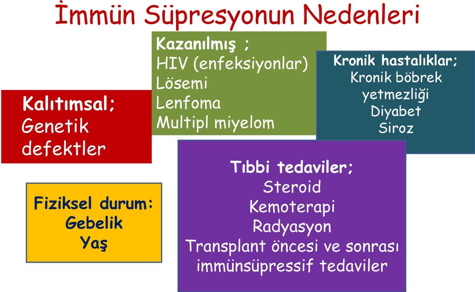 Kronik hastalıklar; Kronik böbrek yetmezliği Diyabet Siroz Tıbbi tedaviler;