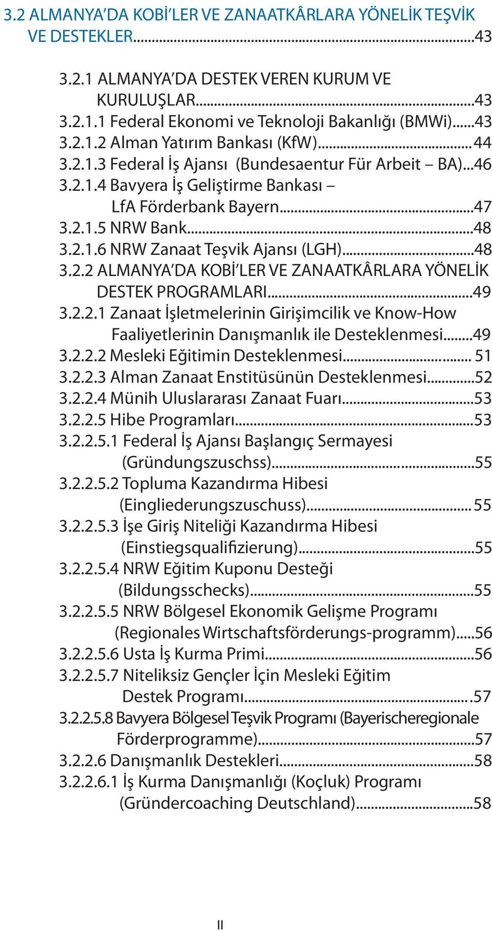 ..49 3.2.2.1 Zanaat İşletmelerinin Girişimcilik ve Know-How Faaliyetlerinin Danışmanlık ile Desteklenmesi...49 3.2.2.2 Mesleki Eğitimin Desteklenmesi... 51 3.2.2.3 Alman Zanaat Enstitüsünün Desteklenmesi.