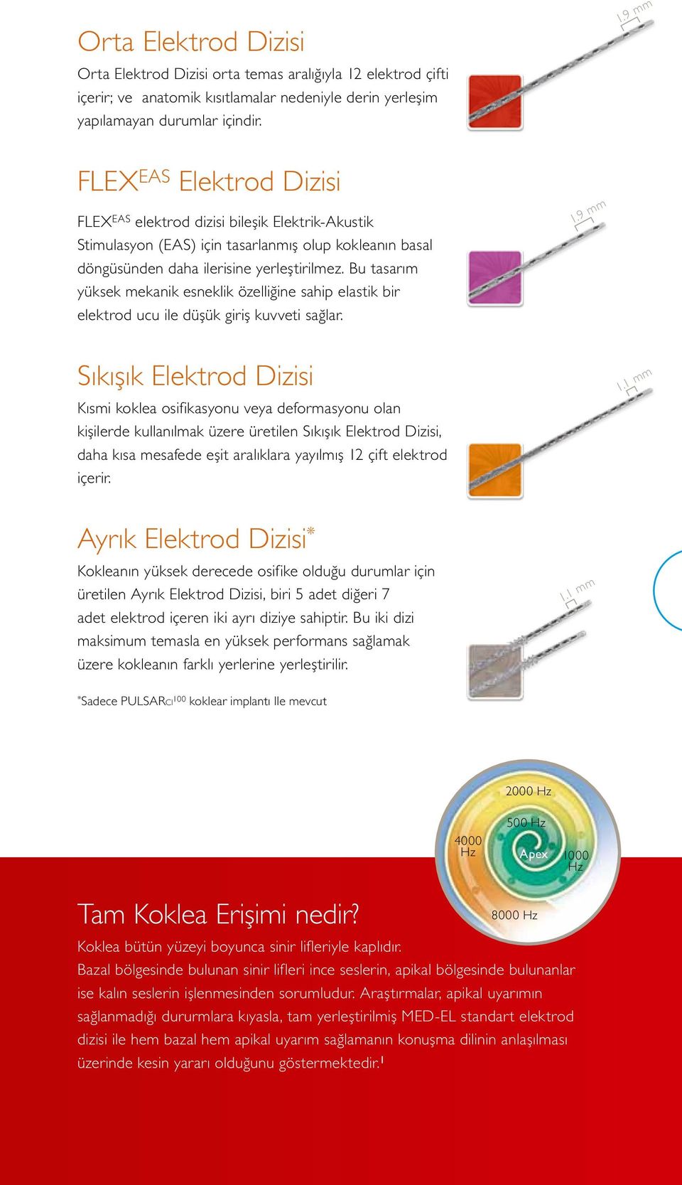 9 mm FLEX EAS Elektrod Dizisi FLEX EAS elektrod dizisi bileşik Elektrik-Akustik Stimulasyon (EAS) için tasarlanmış olup kokleanın basal döngüsünden daha ilerisine yerleştirilmez.