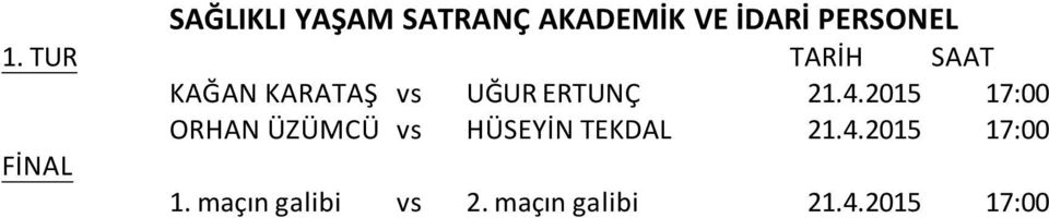 2015 17:00 ORHAN ÜZÜMCÜ vs HÜSEYİN TEKDAL 21.4.