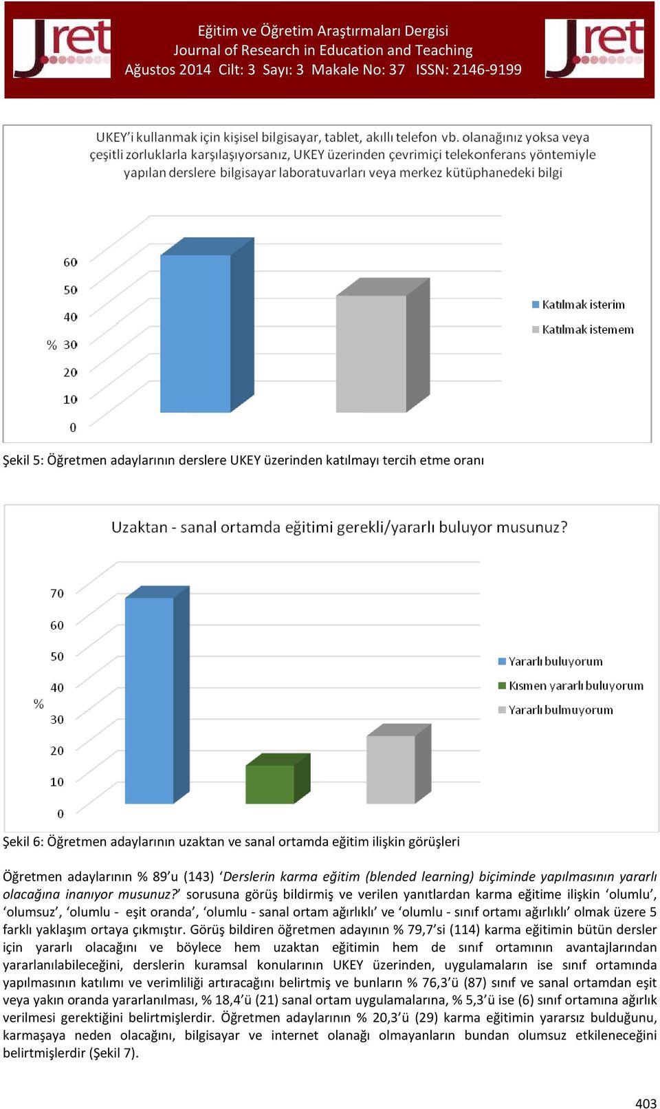 sorusuna görüş bildirmiş ve verilen yanıtlardan karma eğitime ilişkin olumlu, olumsuz, olumlu - eşit oranda, olumlu - sanal ortam ağırlıklı ve olumlu - sınıf ortamı ağırlıklı olmak üzere 5 farklı