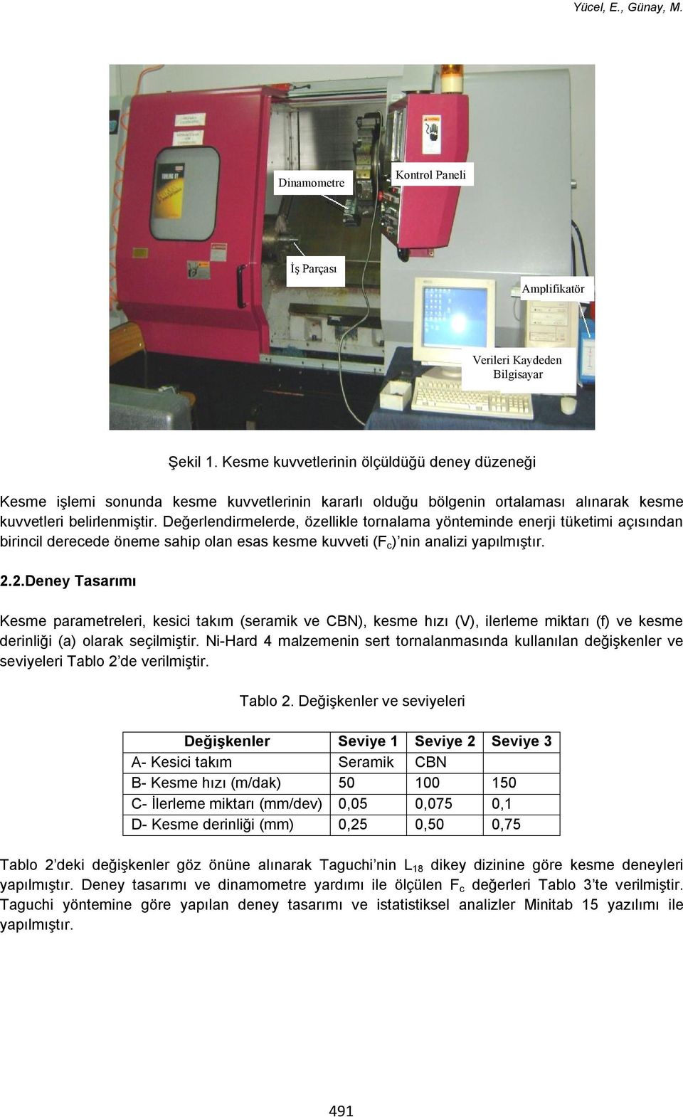 Değerlendirmelerde, özellikle tornalama yönteminde enerji tüketimi açısından birincil derecede öneme sahip olan esas kesme kuvveti (F c ) nin analizi yapılmıştır. 2.
