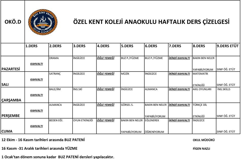 İKİNDİ MATEMATİK ETKİNLİĞİ BALE/JİM SKİ ÖĞLE YEMEĞİ İNGİLİZCE ALMANCA İKİNDİ AKIL OYUNLARI SKİLLS ALMANCA İNGİLİZCE ÖĞLE YEMEĞİ