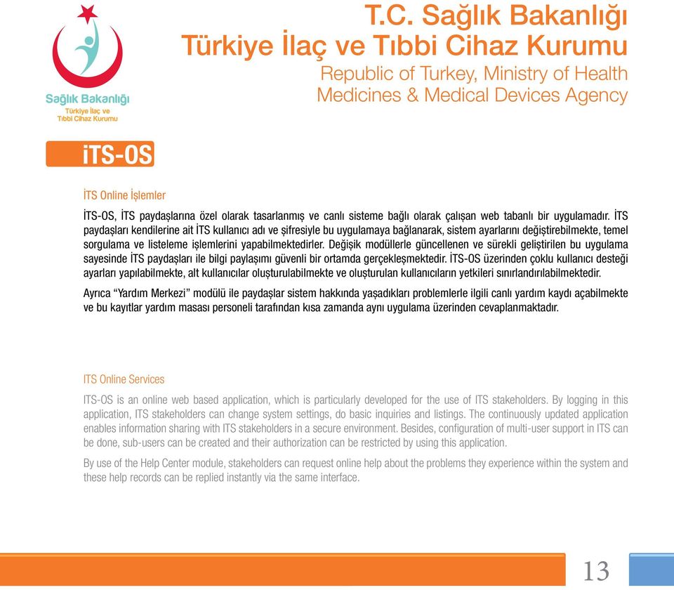 İTS paydaşları kendilerine ait İTS kullanıcı adı ve şifresiyle bu uygulamaya bağlanarak, sistem ayarlarını değiştirebilmekte, temel sorgulama ve listeleme işlemlerini yapabilmektedirler.