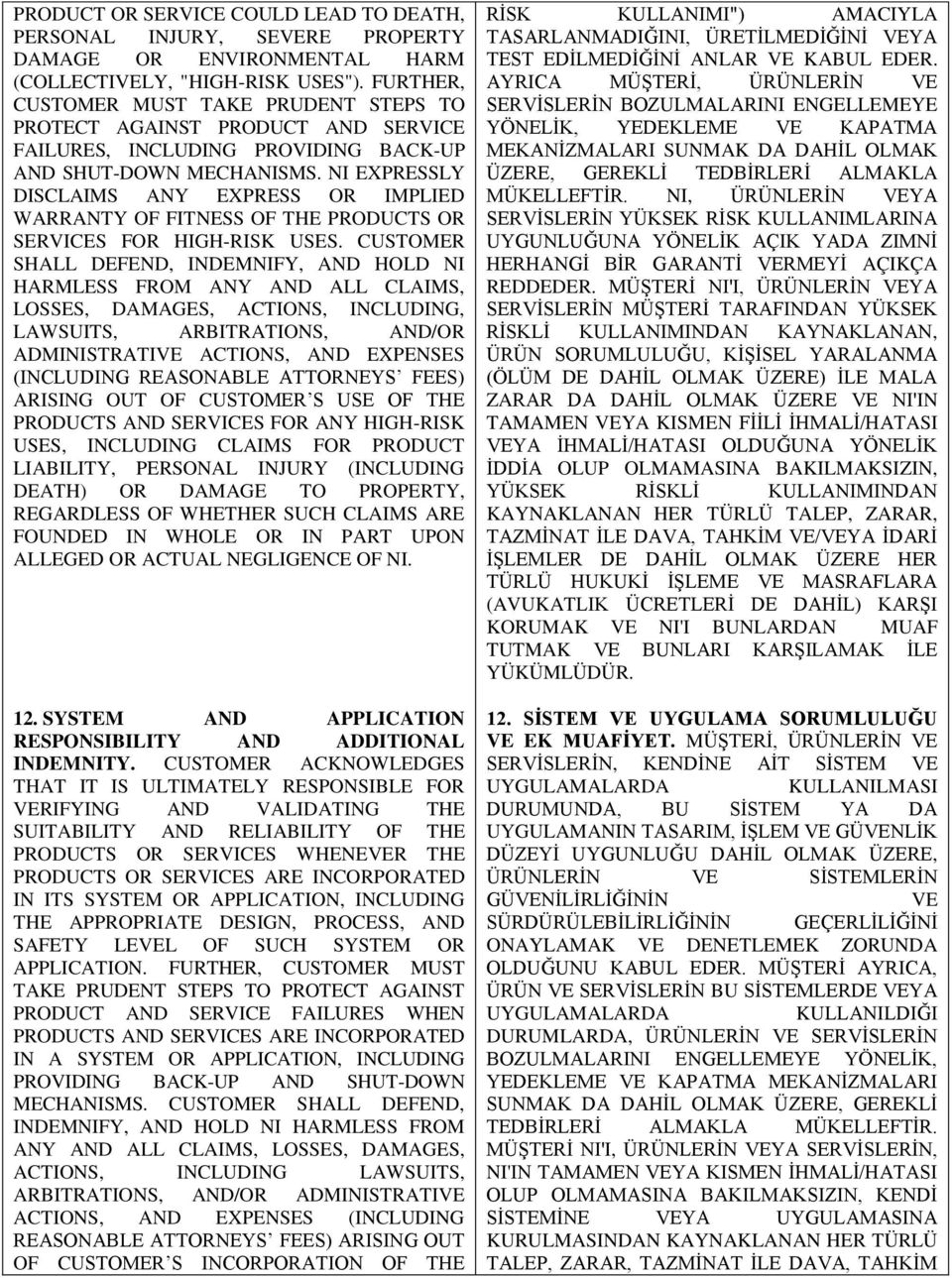 NI EXPRESSLY DISCLAIMS ANY EXPRESS OR IMPLIED WARRANTY OF FITNESS OF THE PRODUCTS OR SERVICES FOR HIGH-RISK USES.