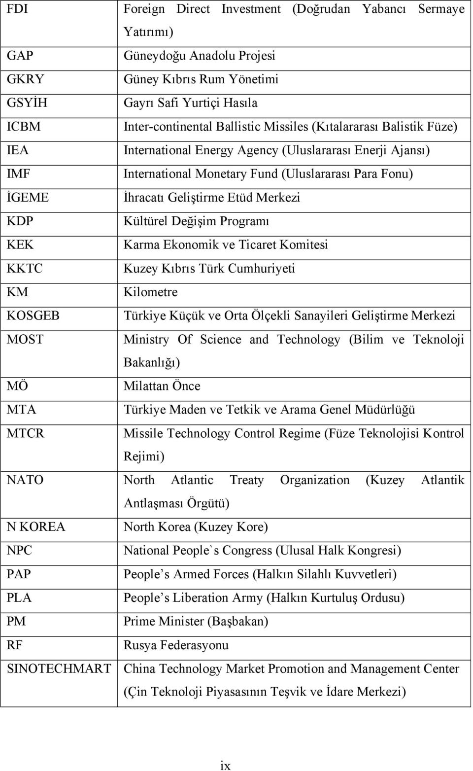 Kültürel Değişim Programı KEK Karma Ekonomik ve Ticaret Komitesi KKTC Kuzey Kıbrıs Türk Cumhuriyeti KM Kilometre KOSGEB Türkiye Küçük ve Orta Ölçekli Sanayileri Geliştirme Merkezi MOST Ministry Of