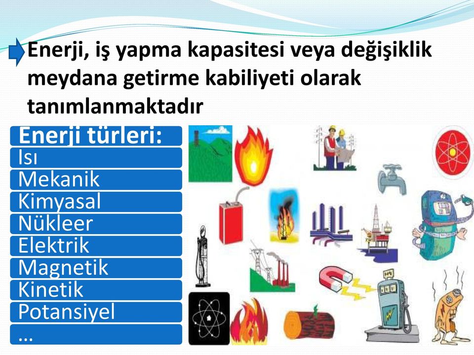 tanımlanmaktadır Enerji türleri: Isı