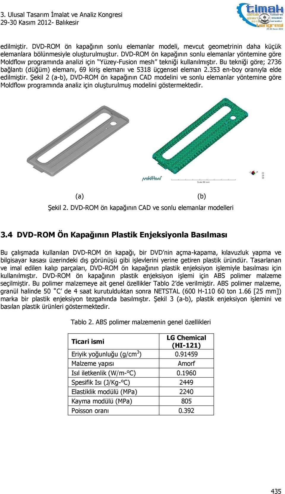 Bu tekniği göre; 2736 bağlantı (düğüm) elemanı, 69 kiriş elemanı ve 5318 üçgensel eleman 2.353 en-boy oranıyla elde edilmiştir.