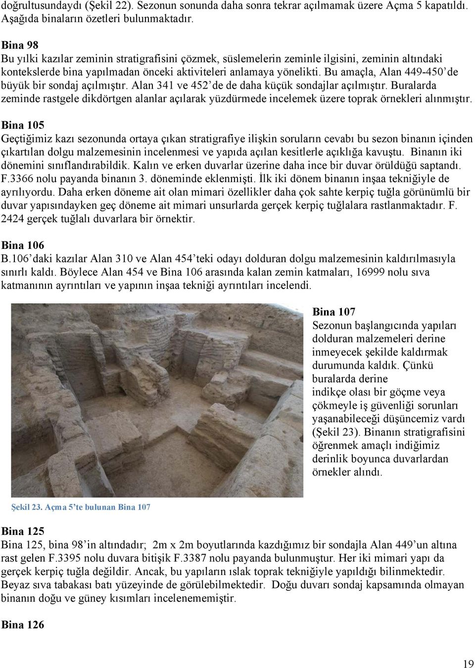 Bu amaçla, Alan 449-450 de büyük bir sondaj açılmıştır. Alan 341 ve 452 de de daha küçük sondajlar açılmıştır.