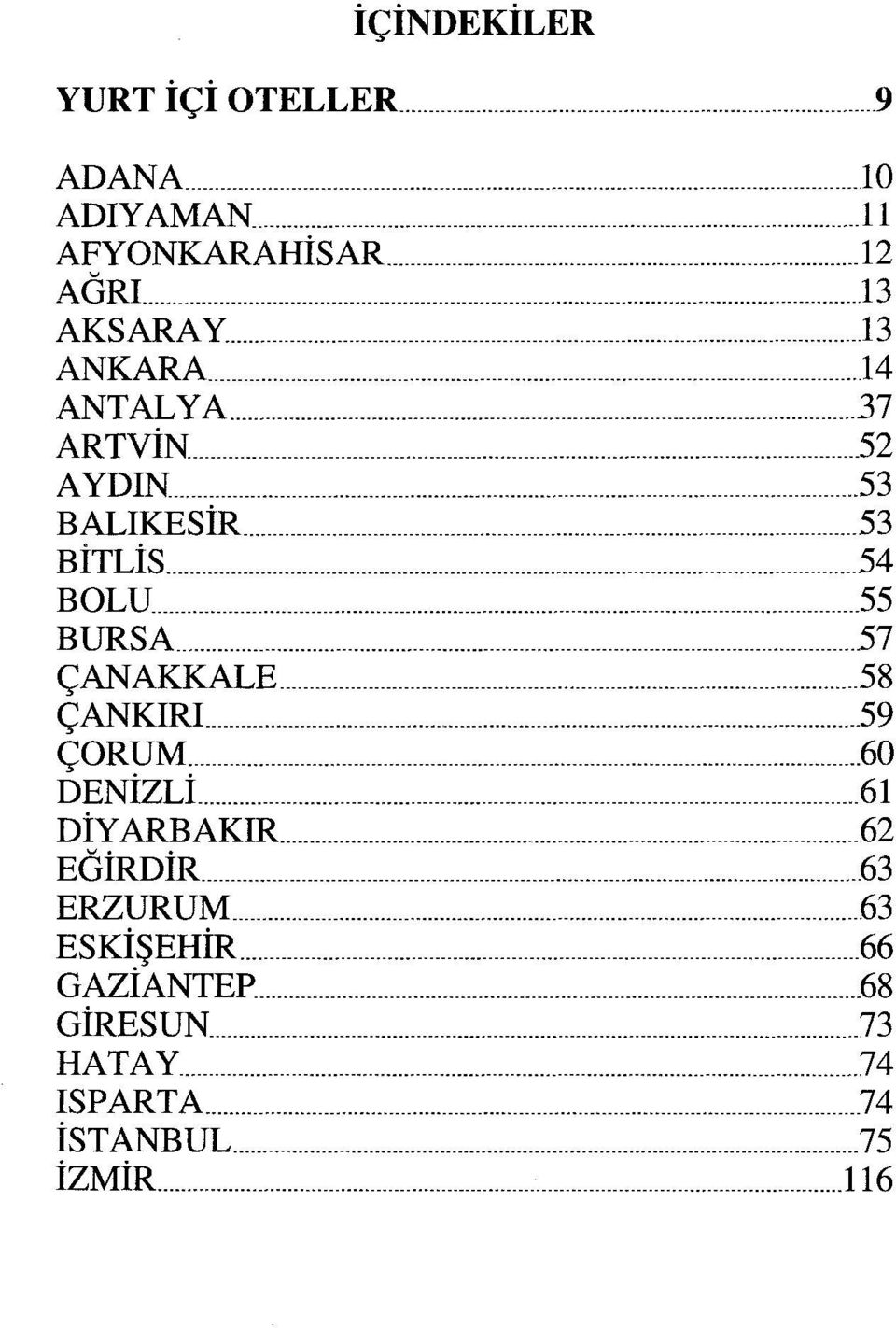 53 BALIKESİR 53 BİTLİS 54 BOLU 55 BURSA 57 ÇANAKKALE 58 ÇANKIRI 59 ÇORUM 60