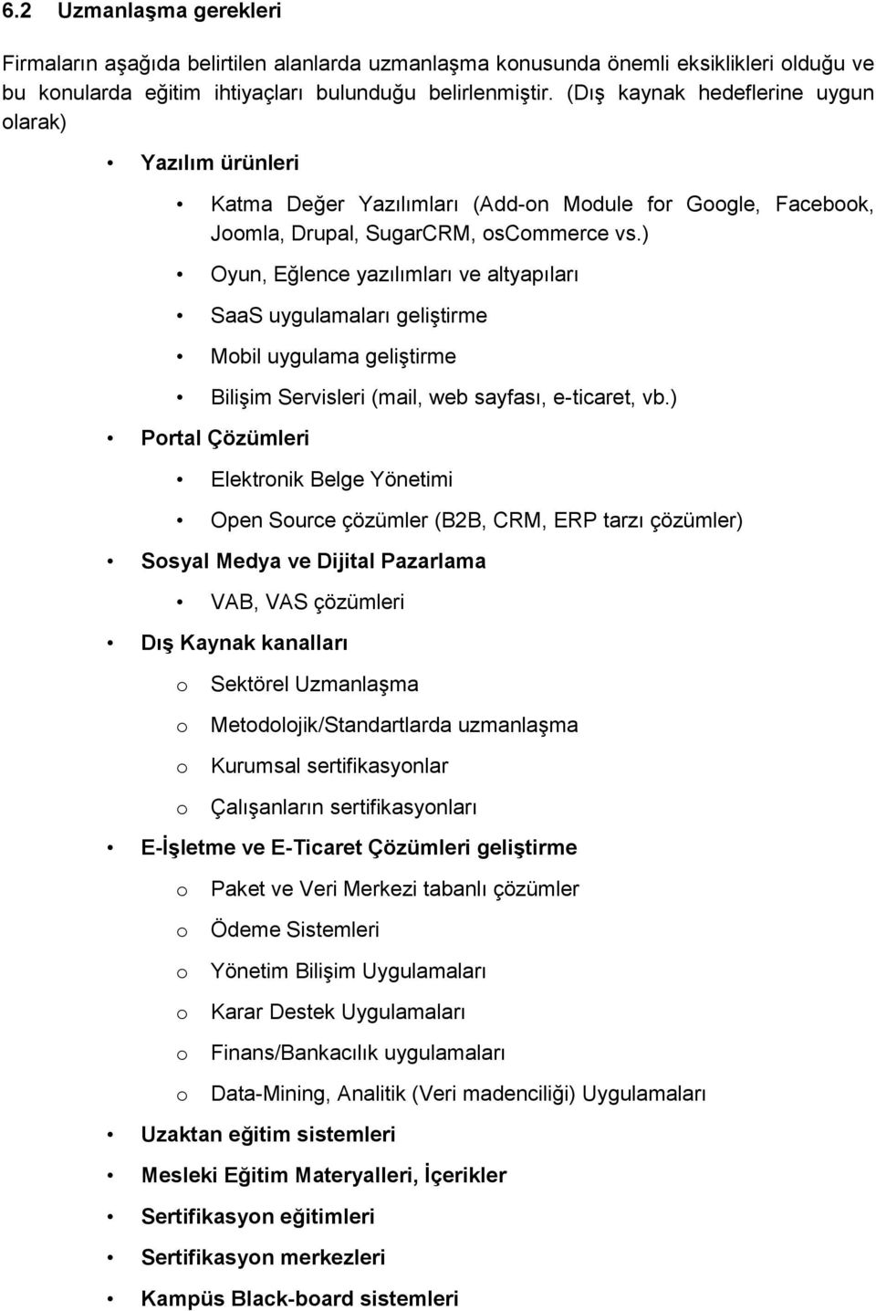 ) Oyun, Eğlence yazılımları ve altyapıları SaaS uygulamaları geliştirme Mobil uygulama geliştirme Bilişim Servisleri (mail, web sayfası, e-ticaret, vb.