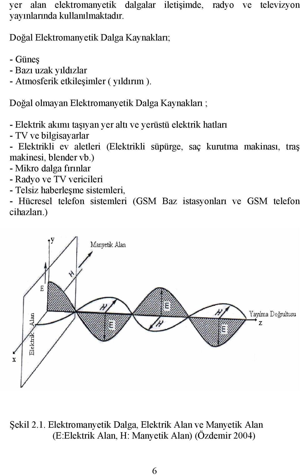 Doğal olmayan Elektromanyetik Dalga Kaynakları ; - Elektrik akımı taşıyan yer altı ve yerüstü elektrik hatları - TV ve bilgisayarlar - Elektrikli ev aletleri (Elektrikli