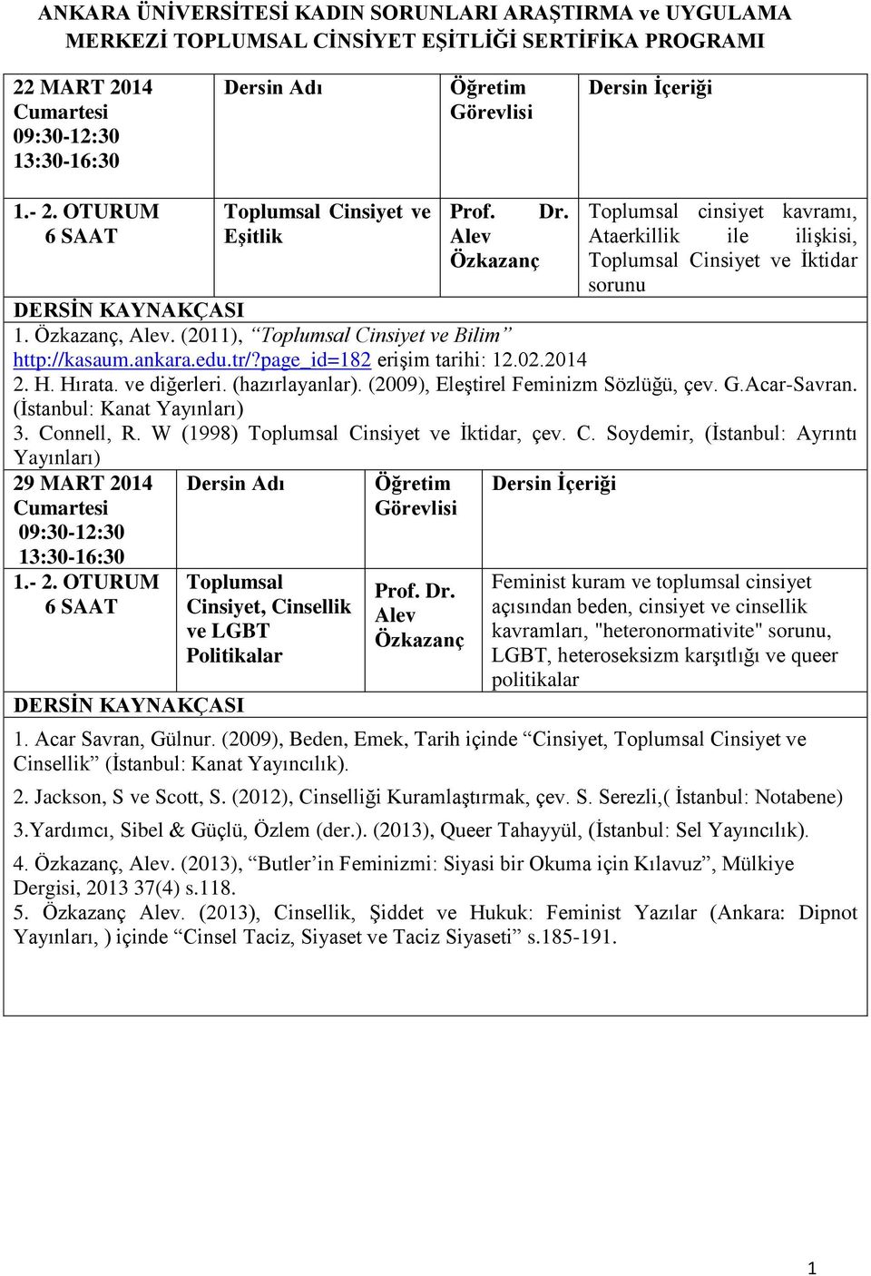 W (1998) Cinsiyet ve İktidar, çev. C. Soydemir, (İstanbul: Ayrıntı Yayınları) 29 MART 2014 1.