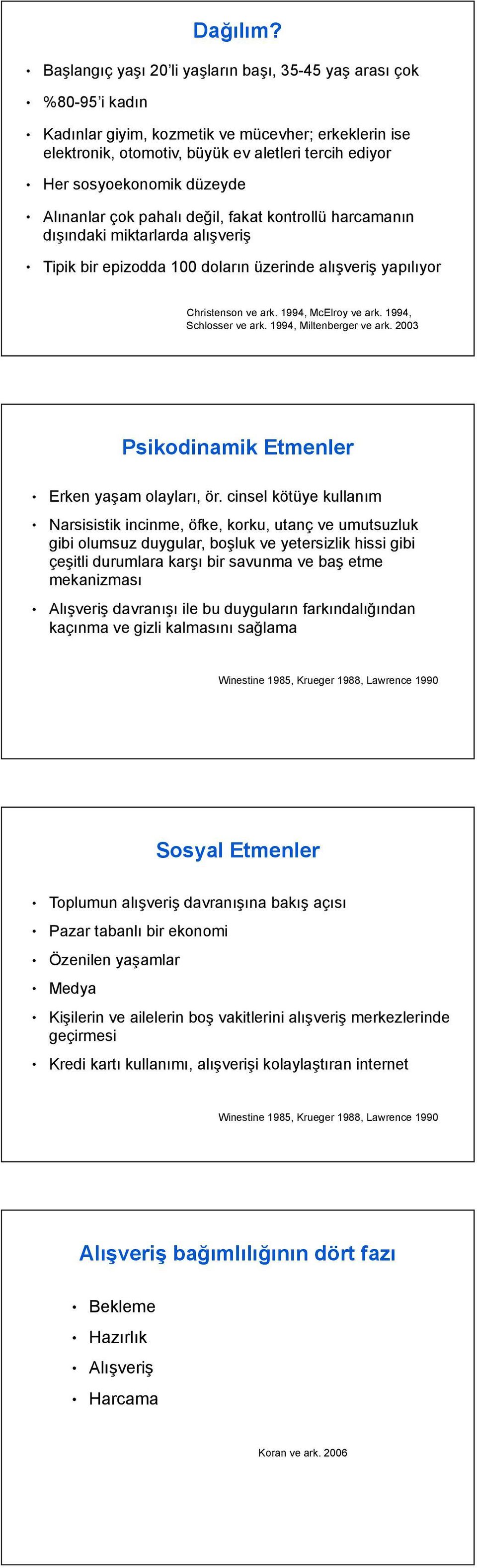 miktarlarda alışveriş Tipik bir epizodda 100 doların üzerinde alışveriş yapılıyor Christenson ve ark. 1994, McElroy ve ark. 1994, Schlosser ve ark. 1994, Miltenberger ve ark.