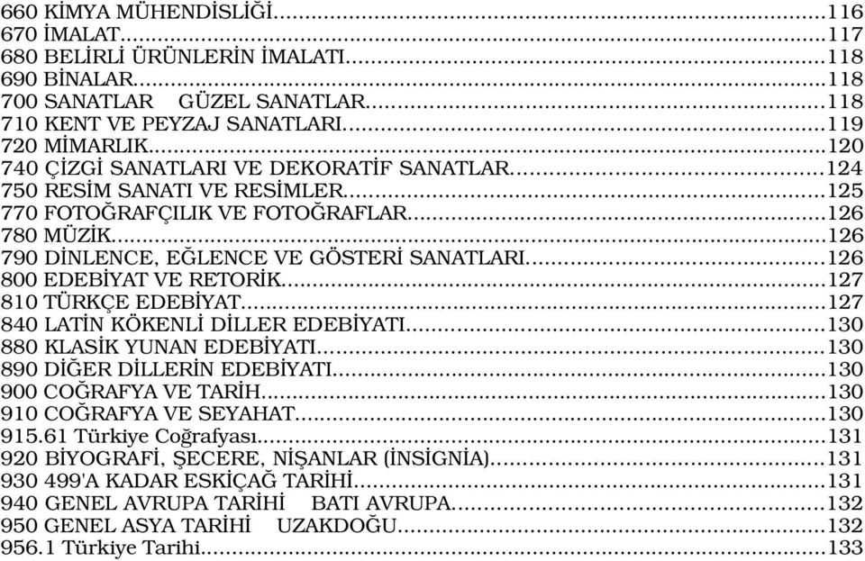 ..126 800 EDEB YAT VE RETOR K...127 810 TÜRKÇE EDEB YAT...127 840 LAT N KÖKENL D LLER EDEB YATI...130 880 KLAS K YUNAN EDEB YATI...130 890 D ER D LLER N EDEB YATI...130 900 CO RAFYA VE TAR H.