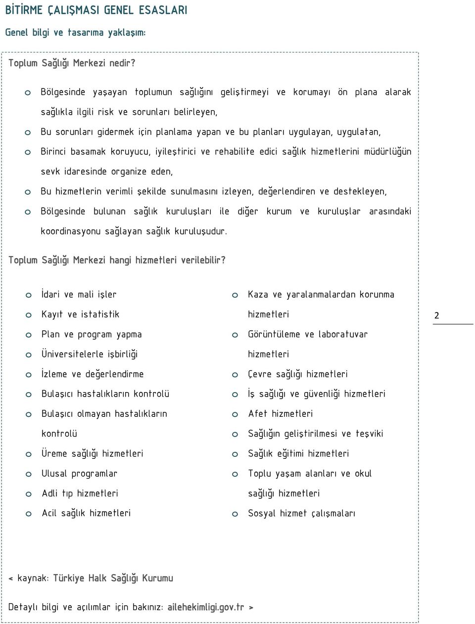 uygulatan, o Birinci basamak koruyucu, iyileştirici ve rehabilite edici sağlık hizmetlerini müdürlüğün sevk idaresinde organize eden, o Bu hizmetlerin verimli şekilde sunulmasını izleyen,