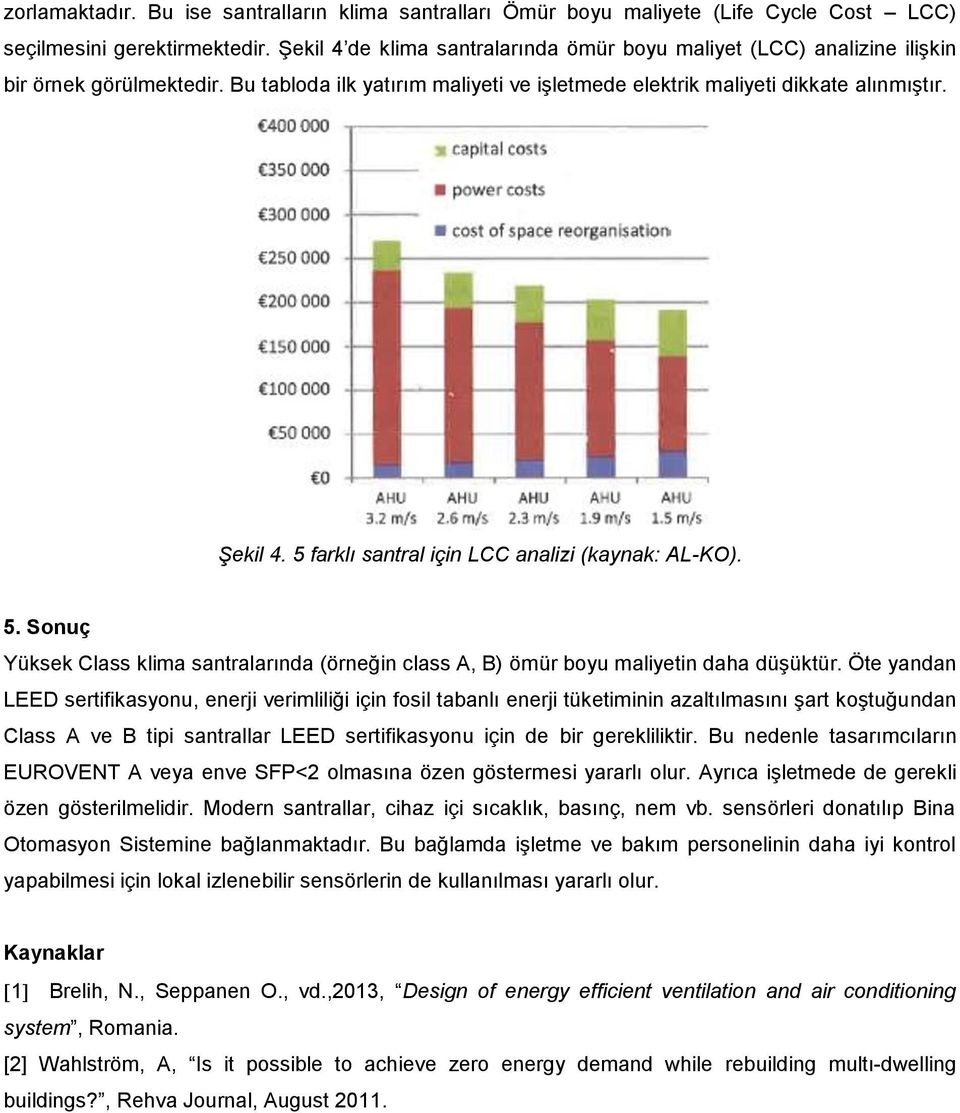5 farklı santral için LCC analizi (kaynak: AL-KO). 5. Sonuç Yüksek Class klima santralarında (örneğin class A, B) ömür boyu maliyetin daha düşüktür.