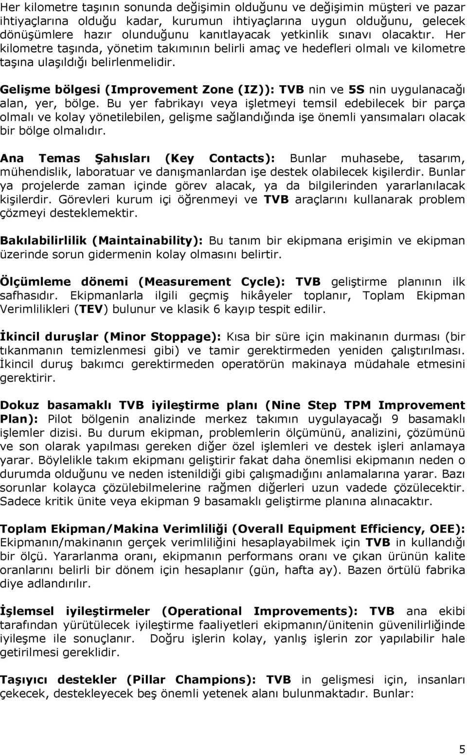 Gelişme bölgesi (Improvement Zone (IZ)): TVB nin ve 5S nin uygulanacağı alan, yer, bölge.