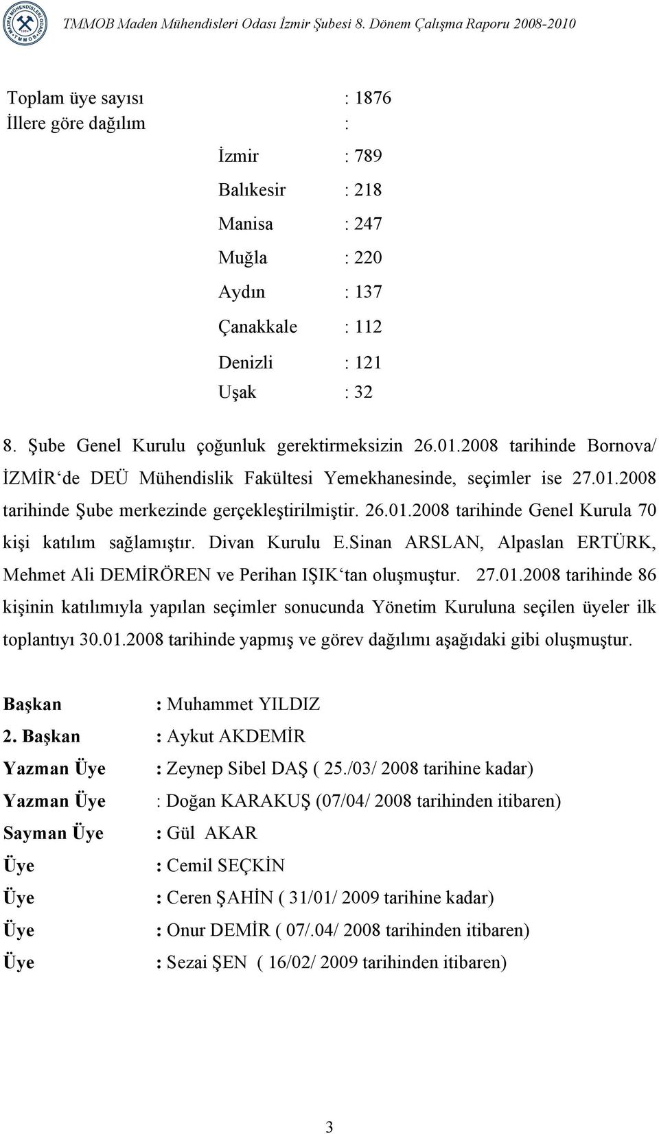 Divan Kurulu E.Sinan ARSLAN, Alpaslan ERTÜRK, Mehmet Ali DEMİRÖREN ve Perihan IŞIK tan oluşmuştur. 27.01.