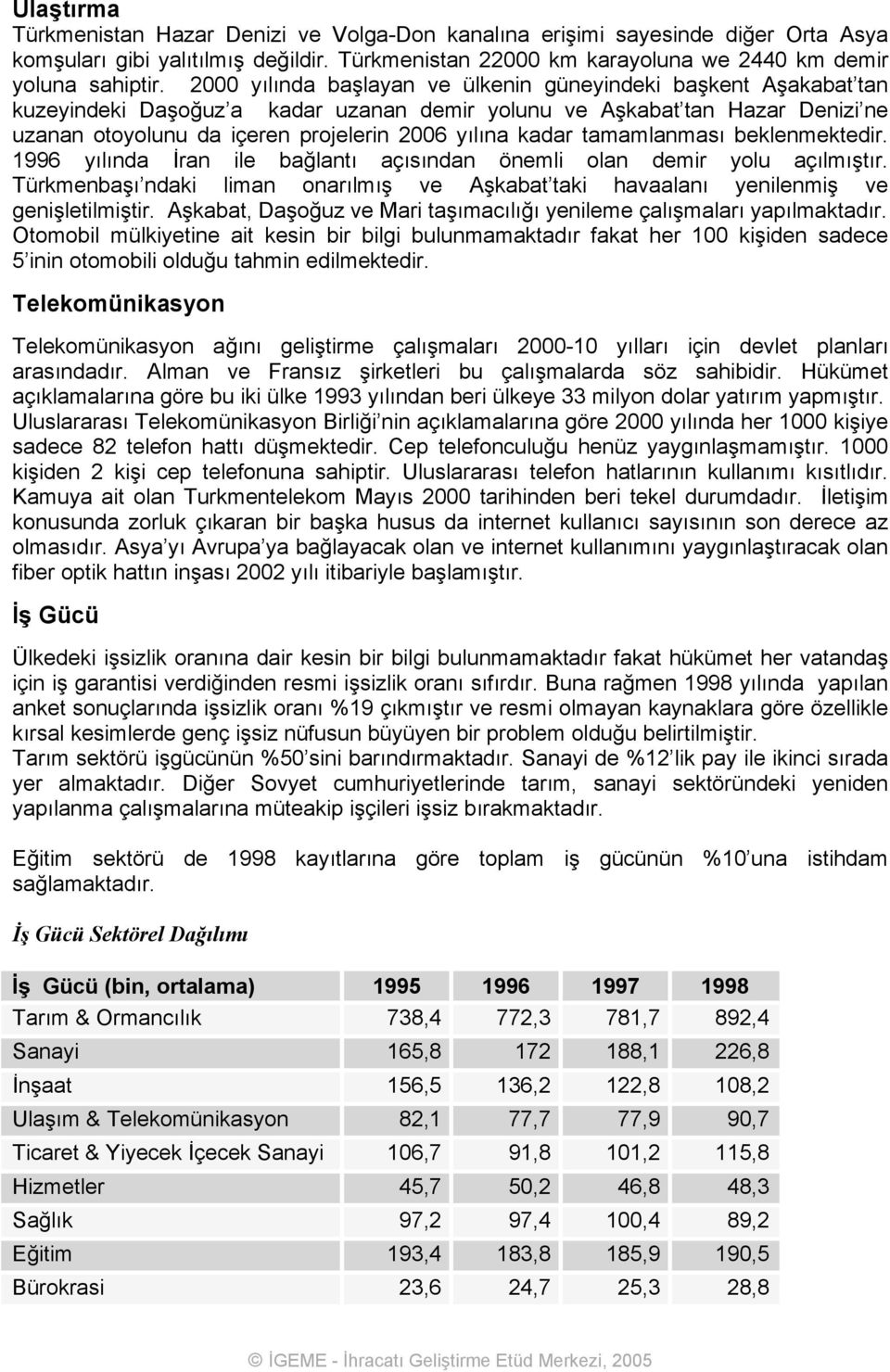 kadar tamamlanması beklenmektedir. 1996 yılında İran ile bağlantı açısından önemli olan demir yolu açılmıştır.