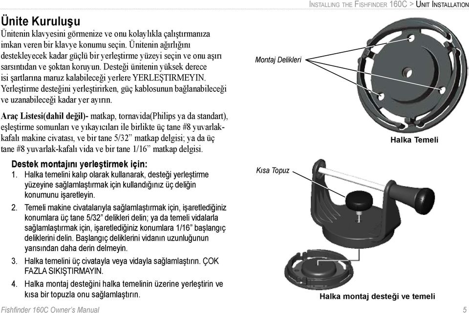 Desteği ünitenin yüksek derece isi şartlarına maruz kalabileceği yerlere YERLEŞTIRMEYIN. Yerleştirme desteğini yerleştirirken, güç kablosunun bağlanabileceği ve uzanabileceği kadar yer ayırın.