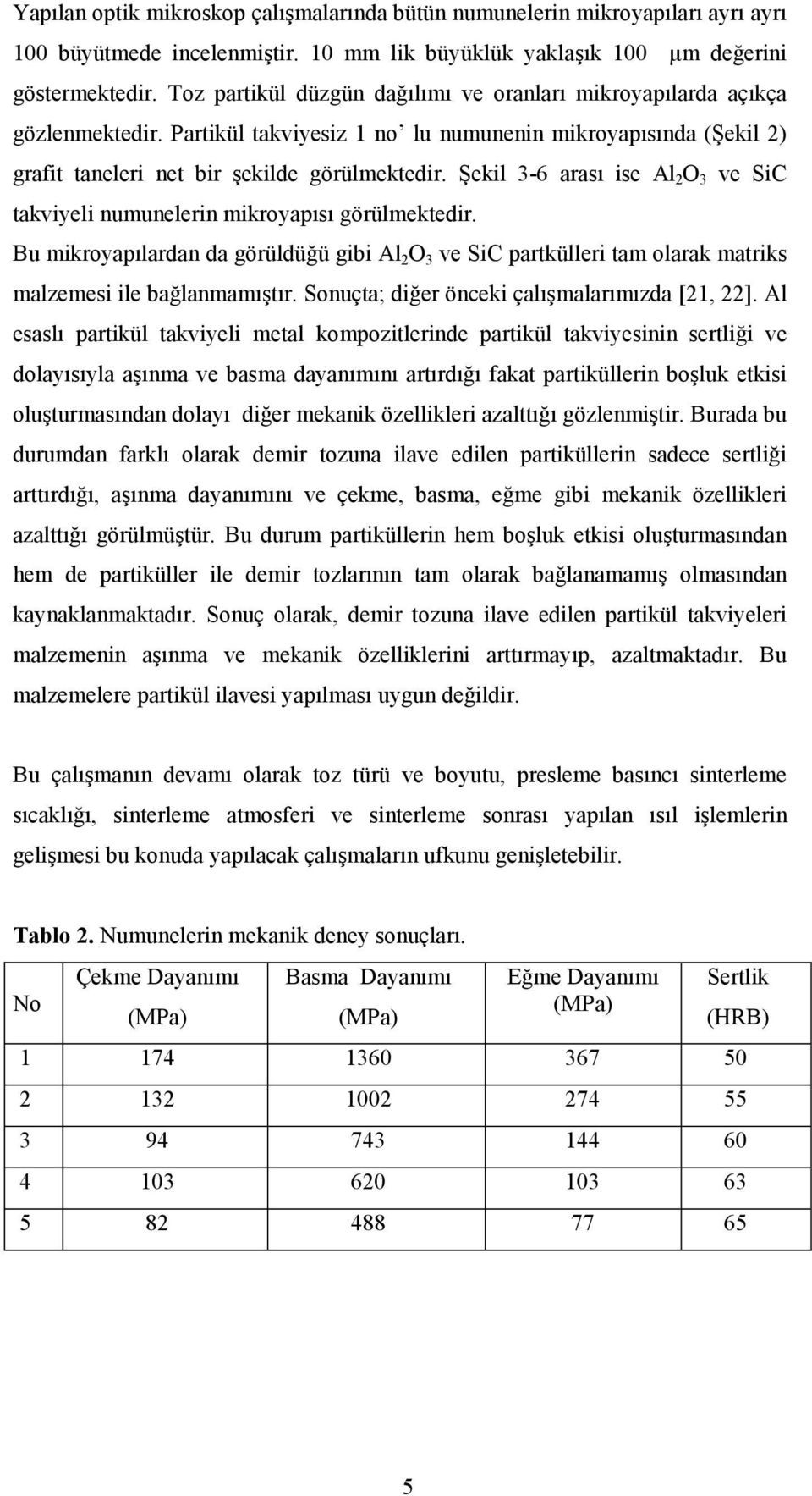 Şekil 3-6 arası ise Al 2 O 3 ve SiC takviyeli numunelerin mikroyapısı görülmektedir. Bu mikroyapılardan da görüldüğü gibi Al 2 O 3 ve SiC partkülleri tam olarak matriks malzemesi ile bağlanmamıştır.