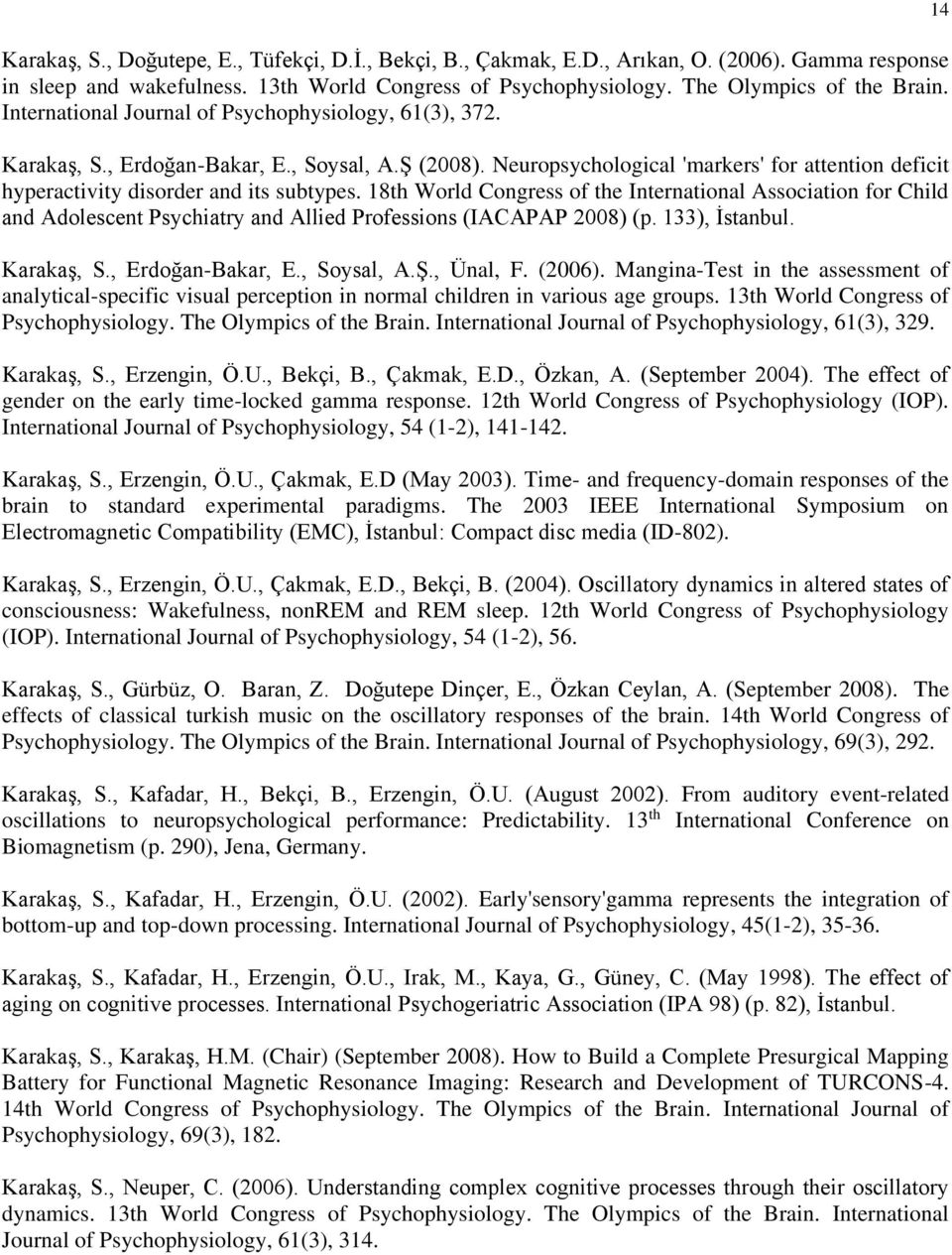 18th World Congress of the International Association for Child and Adolescent Psychiatry and Allied Professions (IACAPAP 2008) (p. 133), İstanbul. Karakaş, S., Erdoğan-Bakar, E., Soysal, A.Ş.