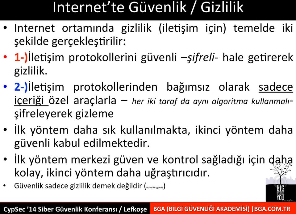 2- )İleAşim protokollerinden bağımsız olarak sadece içeriği özel araçlarla her iki taraf da aynı algoritma kullanmalı- şifreleyerek