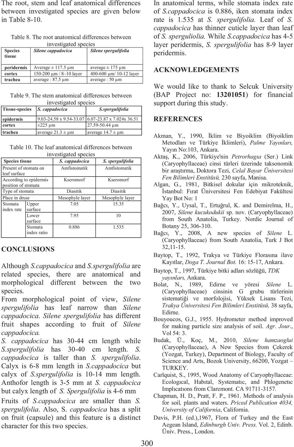 886, iken stomata index rate is 1.535 at S. spergulifolia. Leaf of S. cappadocica has thinner cuticle layer than leaf of S. sperguliolia. While S.cappadocica has 4-5 layer peridermis, S.